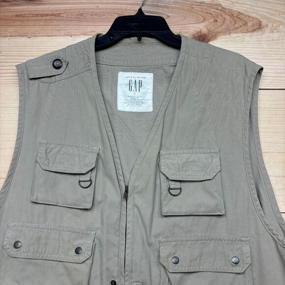 Vintage Gap Vest Large Brown Full Zip Cargo Fishing Hunting Outdoors - Picture 2 of 14
